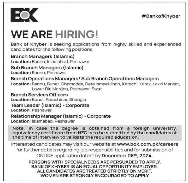 Bank Of Khyber BOK Job Advertisement