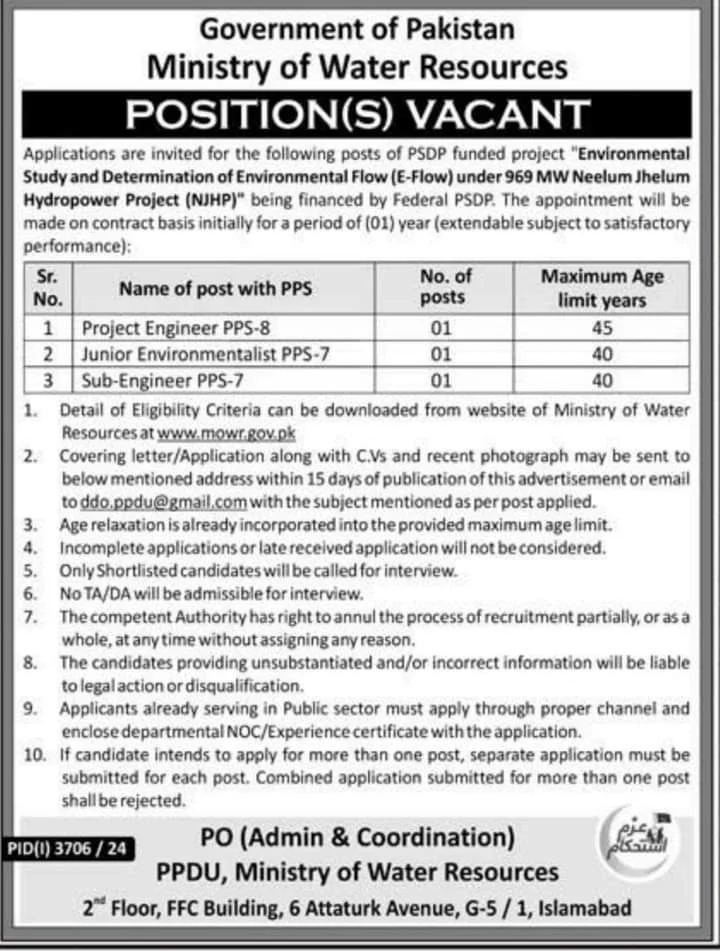 MInistry Of w\Water Resources job Advertisement